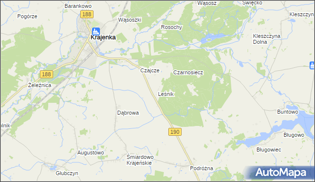 mapa Leśnik gmina Krajenka, Leśnik gmina Krajenka na mapie Targeo