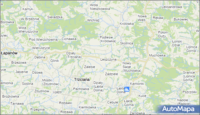 mapa Leszczyna gmina Trzciana, Leszczyna gmina Trzciana na mapie Targeo