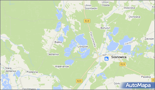 mapa Libiszów gmina Sosnowica, Libiszów gmina Sosnowica na mapie Targeo