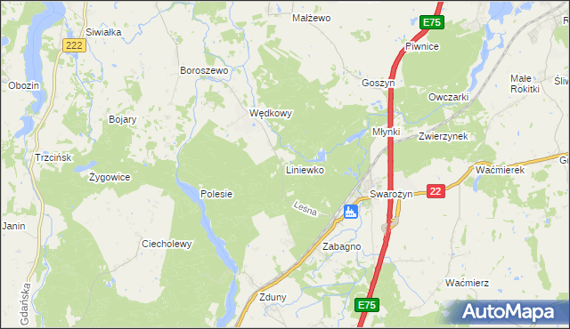 mapa Liniewko, Liniewko na mapie Targeo