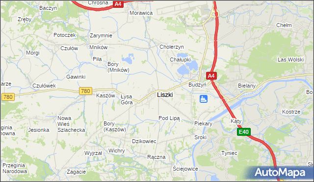 mapa Liszki powiat krakowski, Liszki powiat krakowski na mapie Targeo