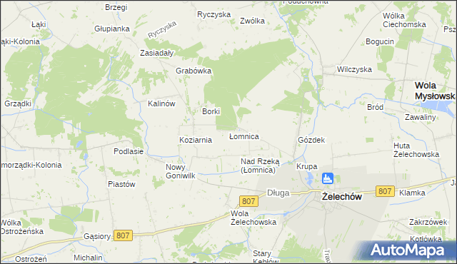 mapa Łomnica gmina Żelechów, Łomnica gmina Żelechów na mapie Targeo