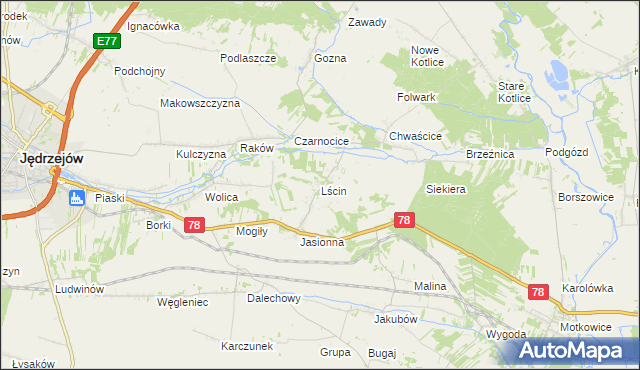 mapa Lścin, Lścin na mapie Targeo