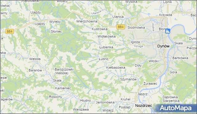 mapa Łubno gmina Dynów, Łubno gmina Dynów na mapie Targeo