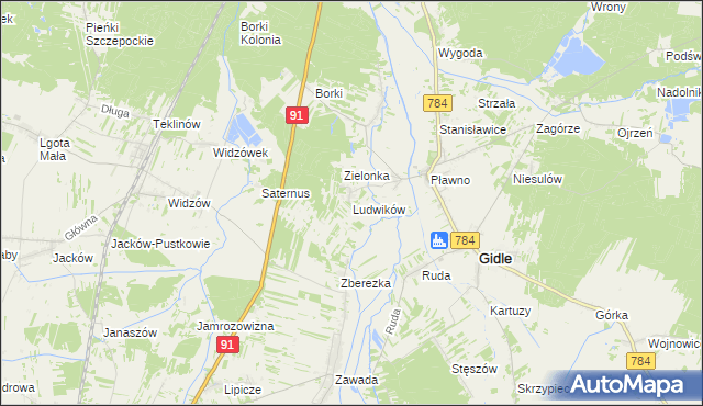 mapa Ludwików gmina Gidle, Ludwików gmina Gidle na mapie Targeo