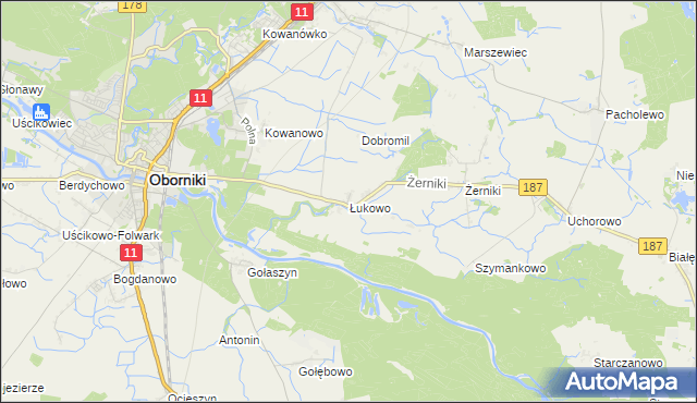 mapa Łukowo gmina Oborniki, Łukowo gmina Oborniki na mapie Targeo