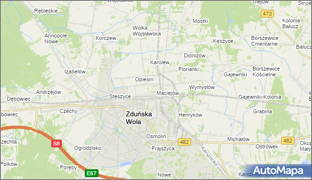 mapa Maciejów gmina Zduńska Wola, Maciejów gmina Zduńska Wola na mapie Targeo