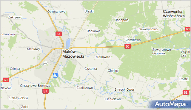 mapa Makowica gmina Szelków, Makowica gmina Szelków na mapie Targeo
