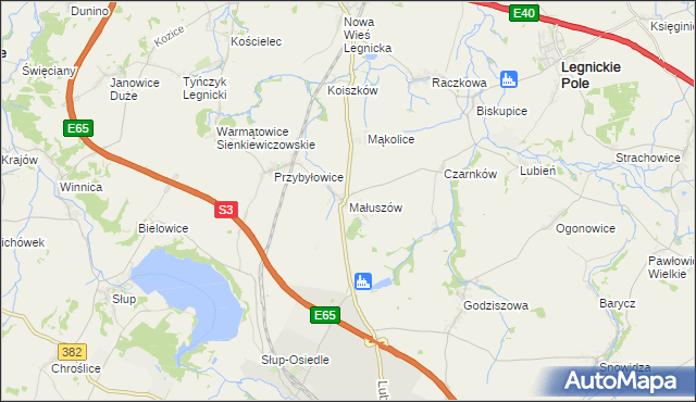 mapa Małuszów gmina Męcinka, Małuszów gmina Męcinka na mapie Targeo