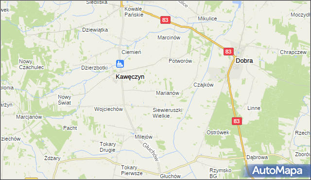 mapa Marianów gmina Kawęczyn, Marianów gmina Kawęczyn na mapie Targeo