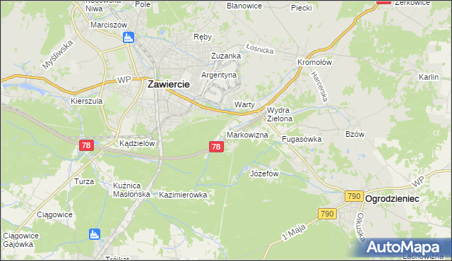 mapa Markowizna gmina Ogrodzieniec, Markowizna gmina Ogrodzieniec na mapie Targeo