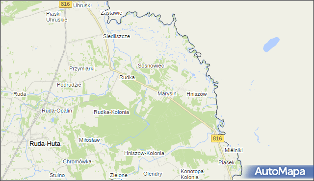 mapa Marysin gmina Ruda-Huta, Marysin gmina Ruda-Huta na mapie Targeo
