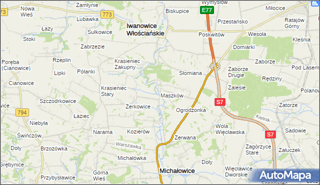 mapa Maszków gmina Iwanowice, Maszków gmina Iwanowice na mapie Targeo