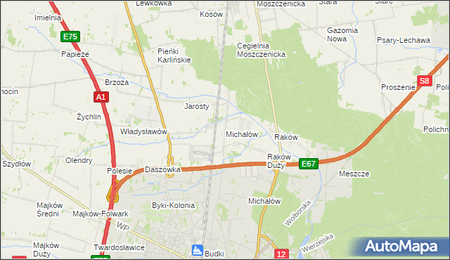 mapa Michałów gmina Moszczenica, Michałów gmina Moszczenica na mapie Targeo