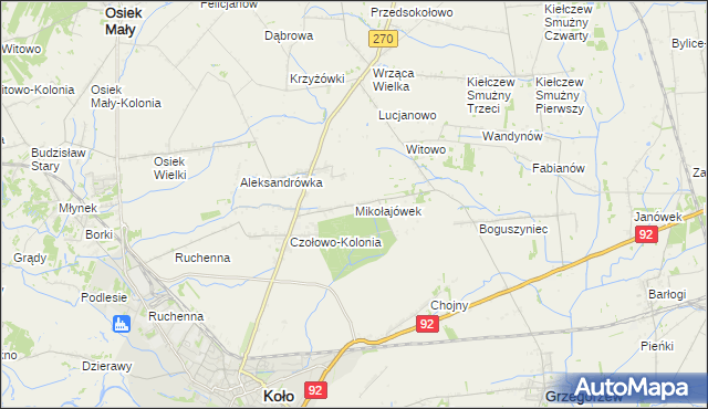 mapa Mikołajówek gmina Koło, Mikołajówek gmina Koło na mapie Targeo
