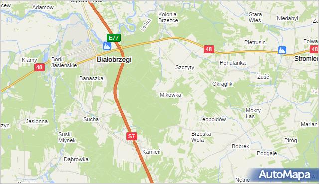 mapa Mikówka gmina Białobrzegi, Mikówka gmina Białobrzegi na mapie Targeo