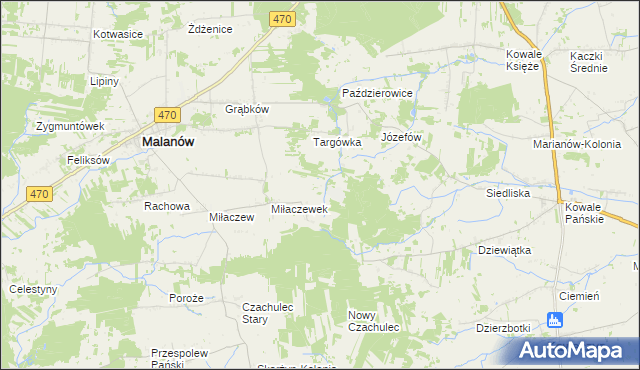 mapa Miłaczewskie Młyny, Miłaczewskie Młyny na mapie Targeo