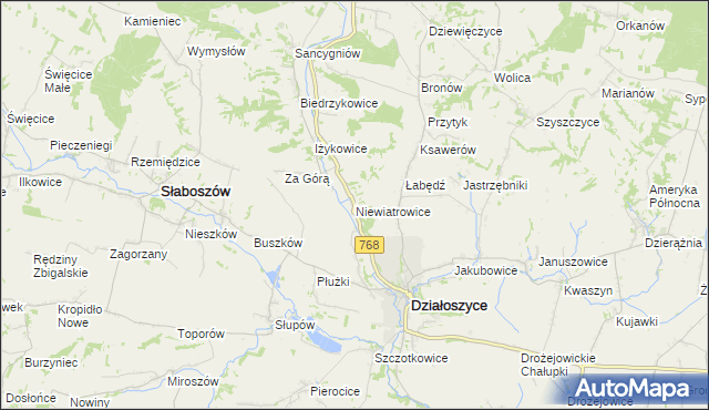 mapa Niewiatrowice, Niewiatrowice na mapie Targeo
