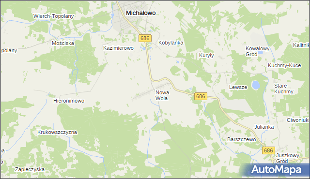 mapa Nowa Wola gmina Michałowo, Nowa Wola gmina Michałowo na mapie Targeo