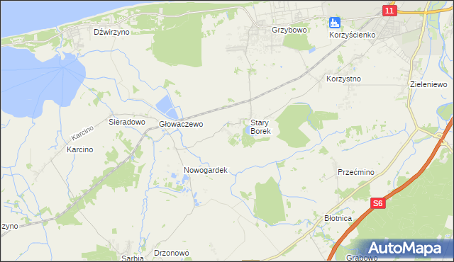 mapa Nowy Borek gmina Kołobrzeg, Nowy Borek gmina Kołobrzeg na mapie Targeo