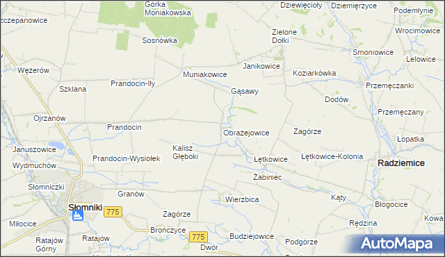 mapa Obrażejowice, Obrażejowice na mapie Targeo