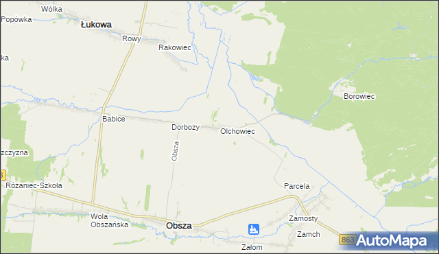 mapa Olchowiec gmina Obsza, Olchowiec gmina Obsza na mapie Targeo