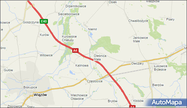 mapa Oleśnica Mała, Oleśnica Mała na mapie Targeo