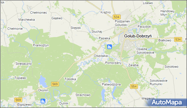 mapa Olszówka gmina Golub-Dobrzyń, Olszówka gmina Golub-Dobrzyń na mapie Targeo