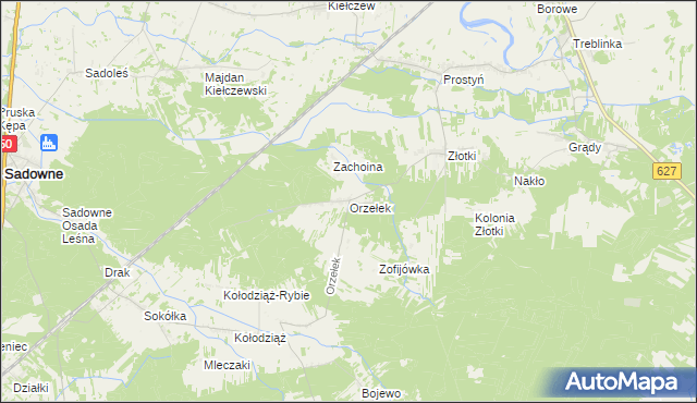 mapa Orzełek gmina Sadowne, Orzełek gmina Sadowne na mapie Targeo