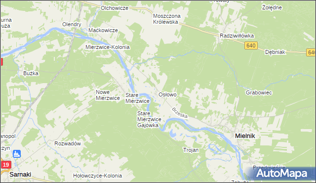 mapa Osłowo gmina Mielnik, Osłowo gmina Mielnik na mapie Targeo