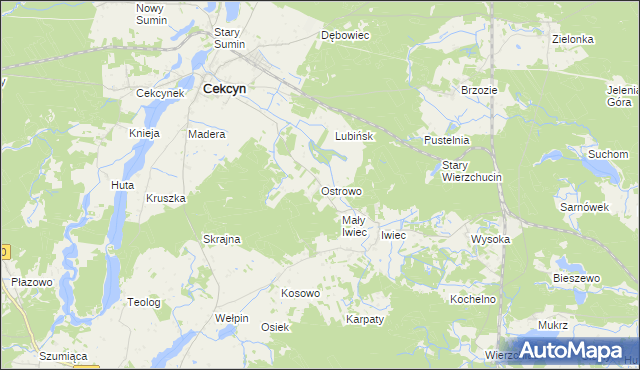 mapa Ostrowo gmina Cekcyn, Ostrowo gmina Cekcyn na mapie Targeo