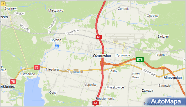 mapa Ożarowice, Ożarowice na mapie Targeo