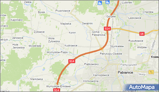 mapa Petrykozy gmina Pabianice, Petrykozy gmina Pabianice na mapie Targeo