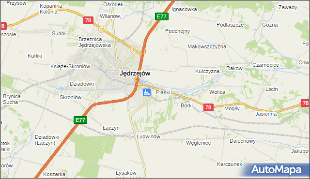 mapa Piaski gmina Jędrzejów, Piaski gmina Jędrzejów na mapie Targeo