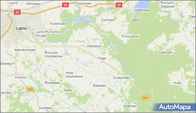 mapa Piątki gmina Lipno, Piątki gmina Lipno na mapie Targeo