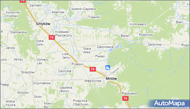 mapa Pielaki gmina Mniów, Pielaki gmina Mniów na mapie Targeo