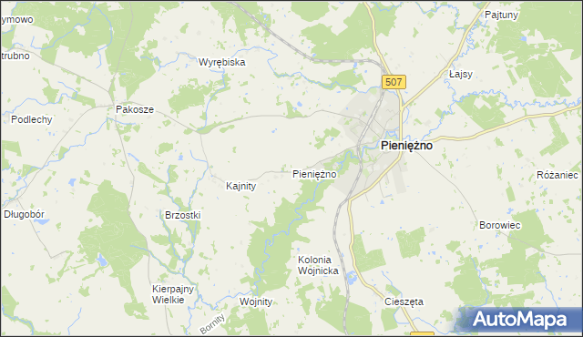 mapa Pieniężno powiat braniewski, Pieniężno powiat braniewski na mapie Targeo