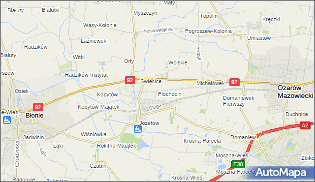 mapa Płochocin gmina Ożarów Mazowiecki, Płochocin gmina Ożarów Mazowiecki na mapie Targeo