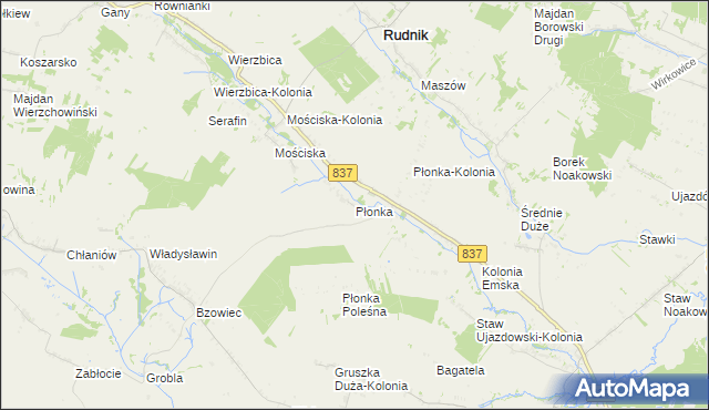 mapa Płonka gmina Rudnik, Płonka gmina Rudnik na mapie Targeo