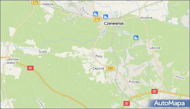 mapa Płoty gmina Czerwieńsk, Płoty gmina Czerwieńsk na mapie Targeo