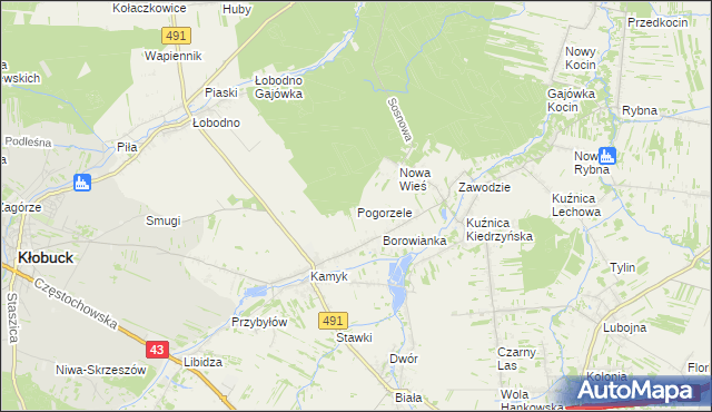 mapa Pogorzele gmina Kłobuck, Pogorzele gmina Kłobuck na mapie Targeo