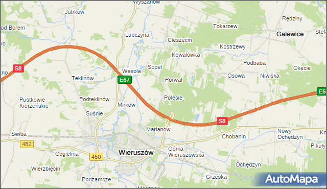 mapa Polesie gmina Wieruszów, Polesie gmina Wieruszów na mapie Targeo