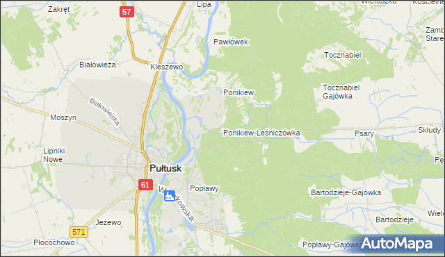 mapa Ponikiew-Leśniczówka, Ponikiew-Leśniczówka na mapie Targeo