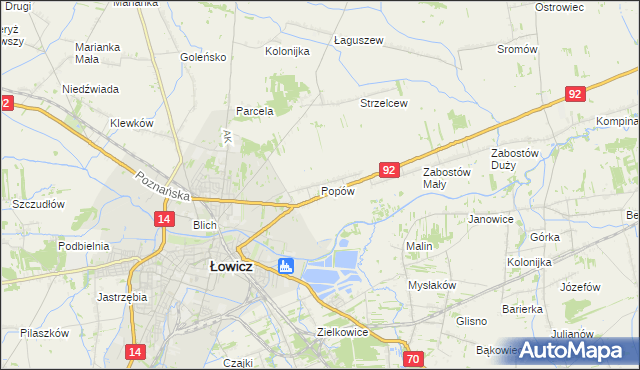 mapa Popów gmina Łowicz, Popów gmina Łowicz na mapie Targeo