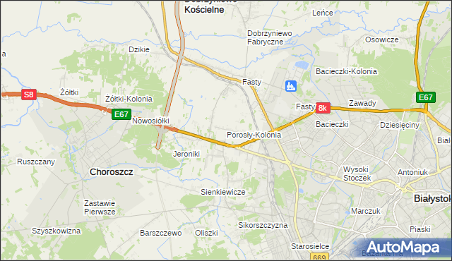 mapa Porosły-Kolonia, Porosły-Kolonia na mapie Targeo