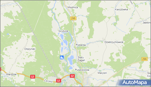 mapa Pożarów gmina Żagań, Pożarów gmina Żagań na mapie Targeo