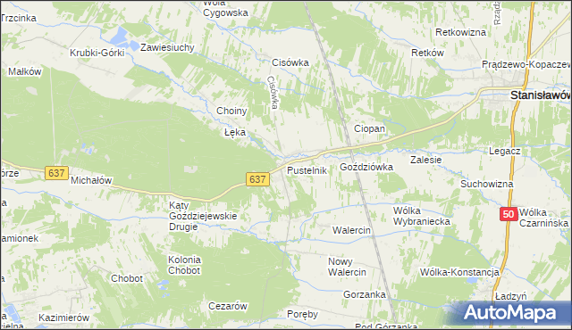 mapa Pustelnik gmina Stanisławów, Pustelnik gmina Stanisławów na mapie Targeo