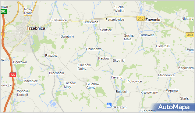mapa Radłów gmina Zawonia, Radłów gmina Zawonia na mapie Targeo