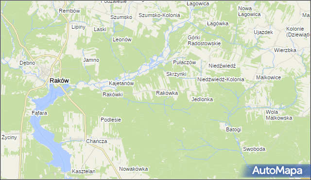 mapa Rakówka gmina Raków, Rakówka gmina Raków na mapie Targeo