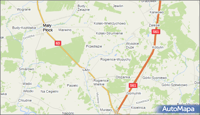 mapa Rogienice-Wypychy, Rogienice-Wypychy na mapie Targeo